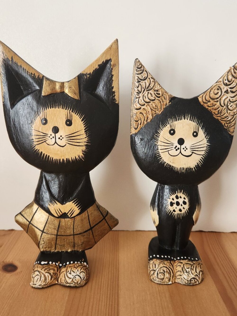 Hand-Painted Wood Folk Art Cats